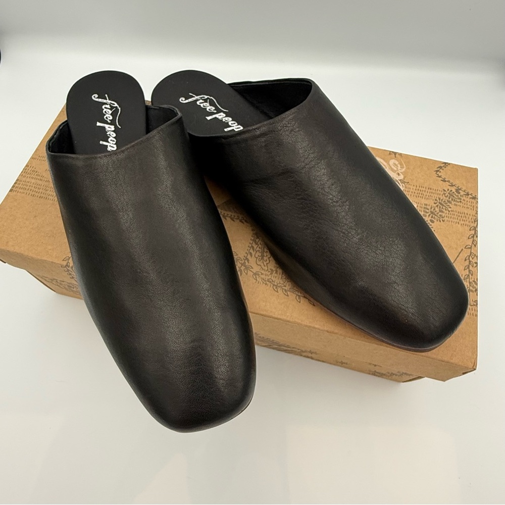 Free People Black Leather Slip-On Shoes